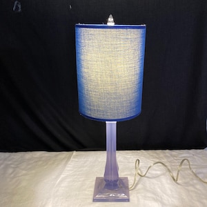 Vintage Portable Luminaire Lavender Color Acrylic Table Lamp - Mid Century Modern Tall Slim Lavender Lamp with Translucent Blue Shade