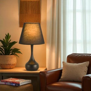 Black Bedside Lamp | Ambient Nightstand Light | Minimalist Home Decor